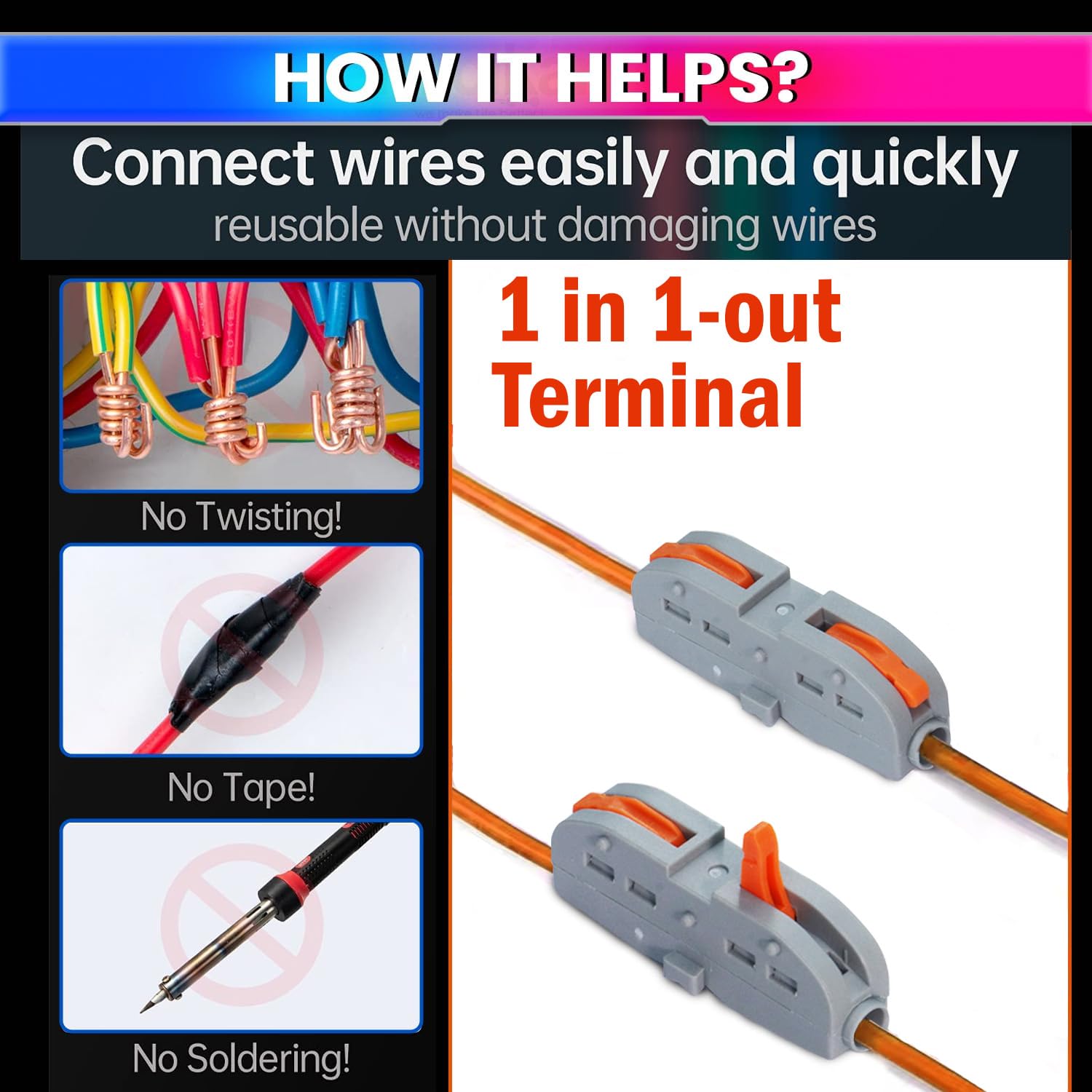 Fast Wire Clip Connector, Fixed Wire Terminal Blocks 1-to-1 Connector Pack of 10 amiciKart c0tmiz-hs.myshopify.com