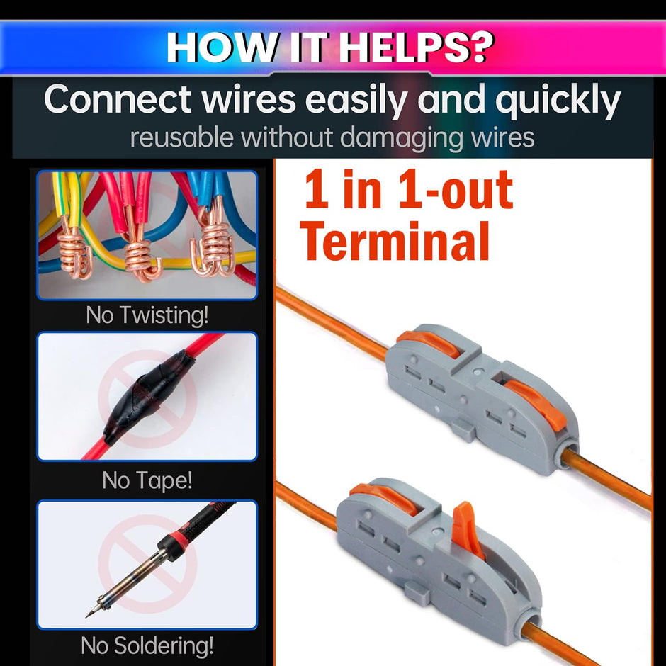 Fast Wire Clip Connector, Fixed Wire Terminal Blocks 1-to-1 Connector Pack of 10 amiciKart c0tmiz-hs.myshopify.com