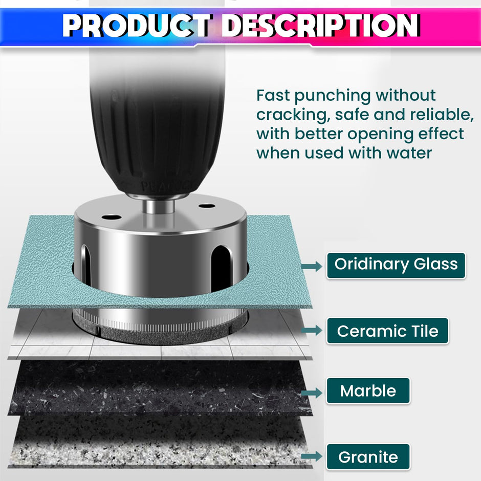 Glass Hole Saw Diamond Coated Drill Bit for Tile Marble Rock Ceramic Porcelain amiciKart