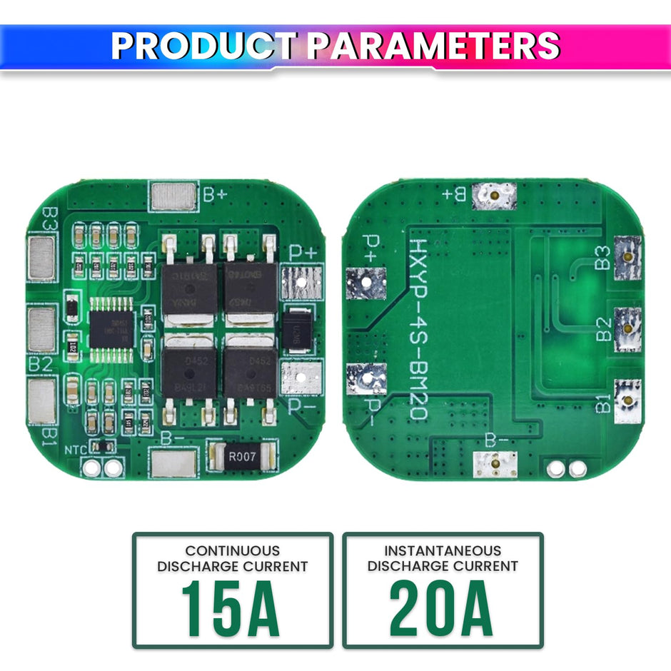 BMS Battery Protection Board 18650 Li-Ion Lithium for Solar Lighting, Power Tools & DIY Battery Packs for Short Circuit Protection
