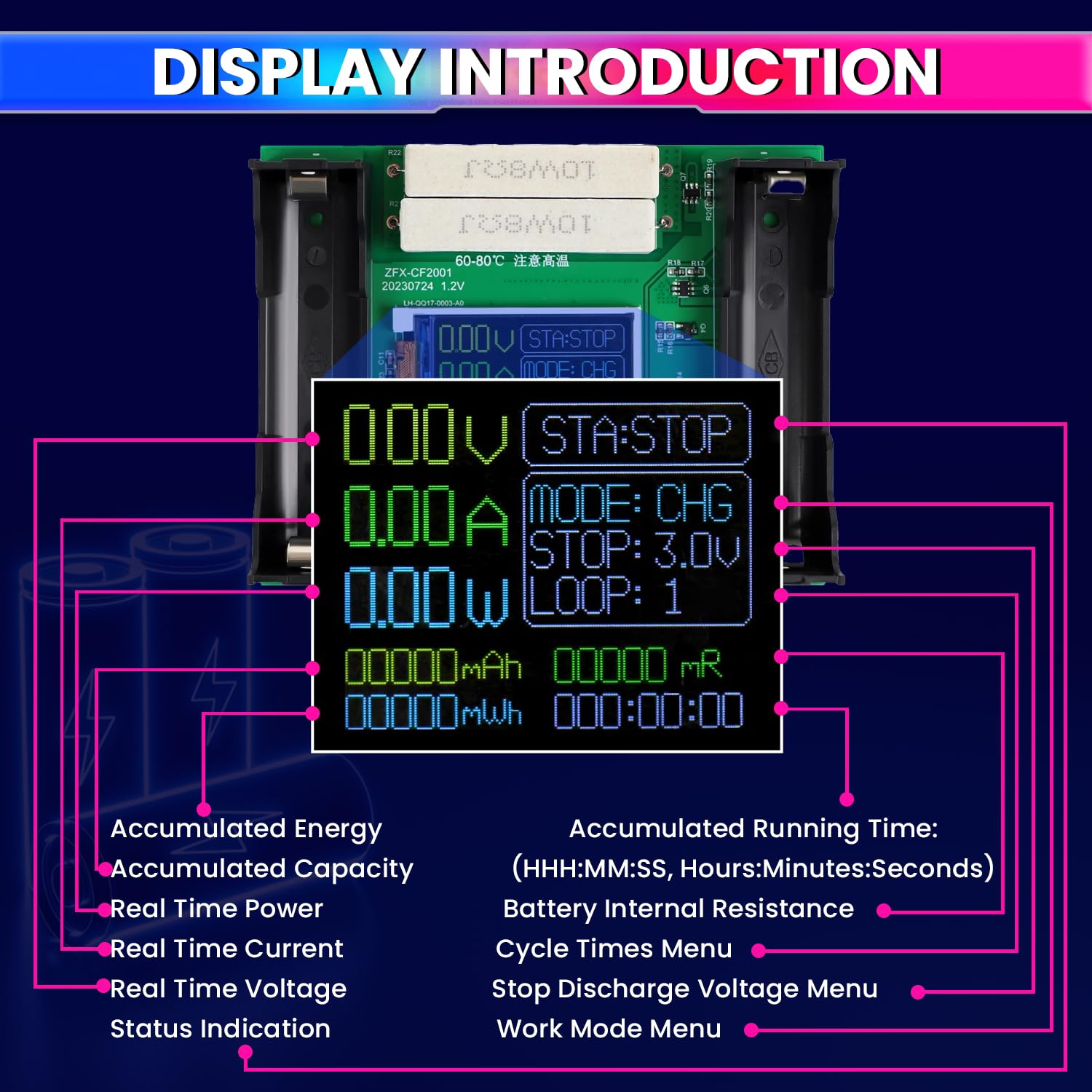 Battery Capacity Tester for 18650 Type, Digital Battery Power Detector Module