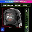 10m Dual-Unit Measuring Tape in cm & Feet with Auto-Lock & Smooth Retraction Heavy Duty Unbreakable ABS Case with Belt Clip