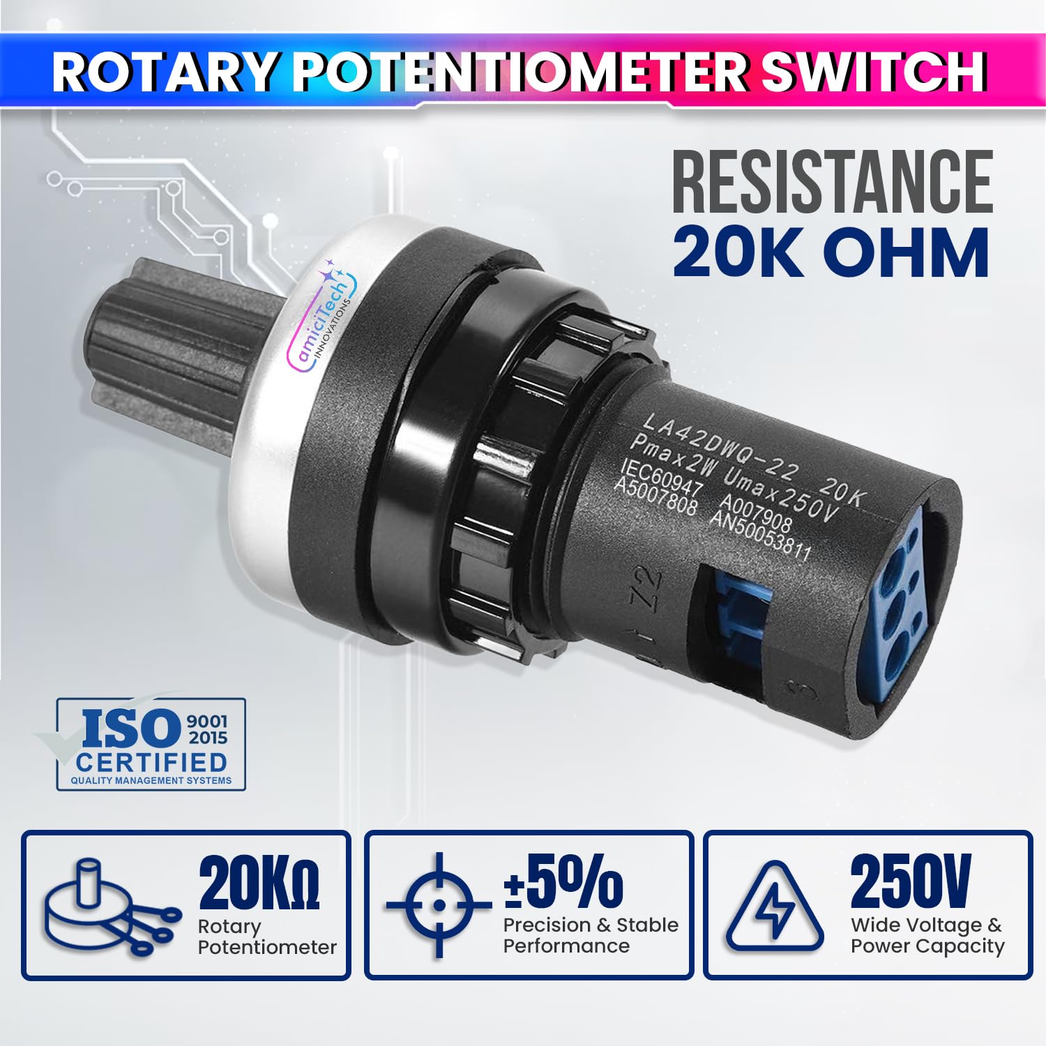 Rotary Potentiometer Switch 22mm Panel Mount for Speed & Power Control for Motors, Inverters and DIY Projects