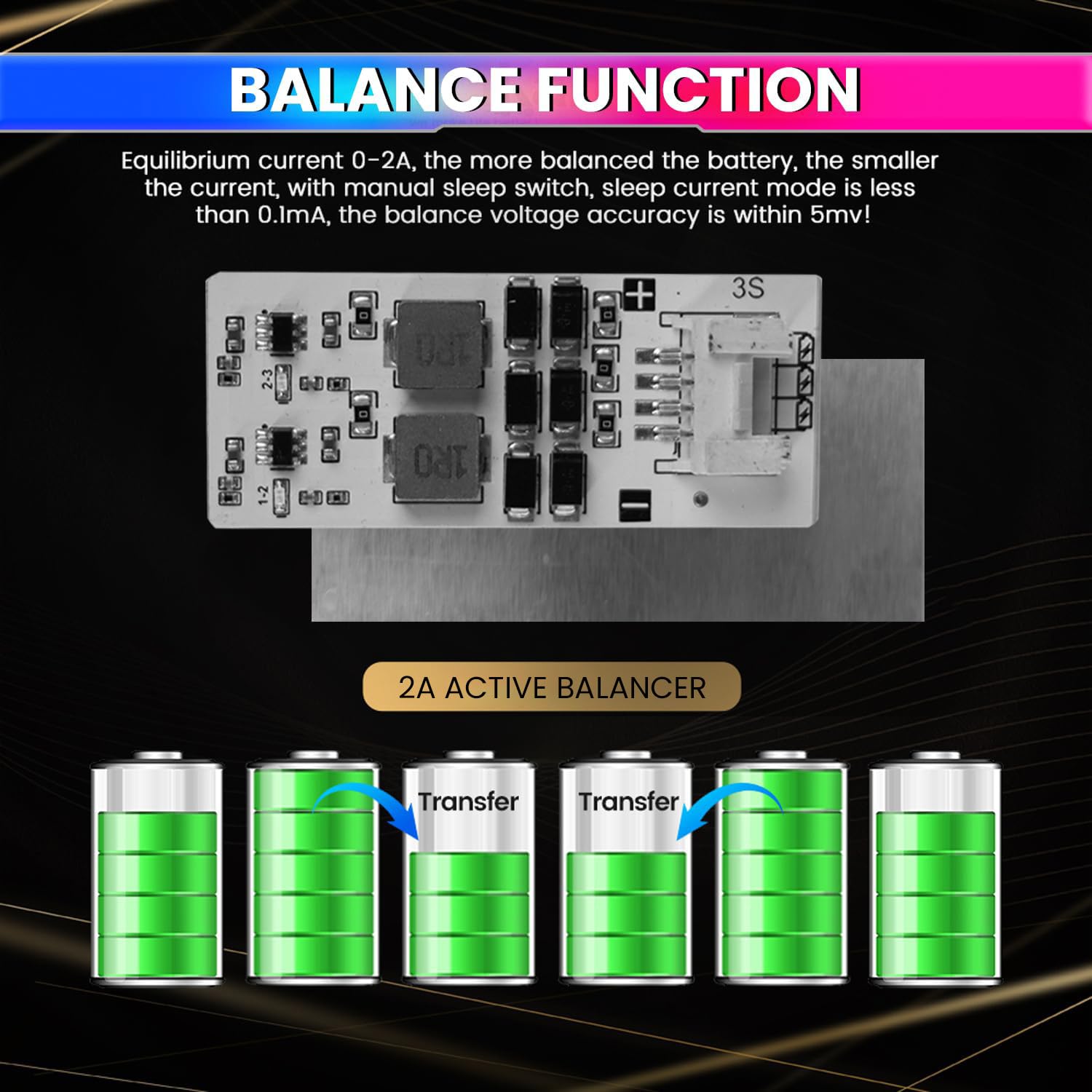 3S 2A Active Energy Balancer Board – Inductive Voltage Energy Equalization for LiFePO4 / Li-ion / Lipo / LTO Battery Packs (3.0V–4.2V)