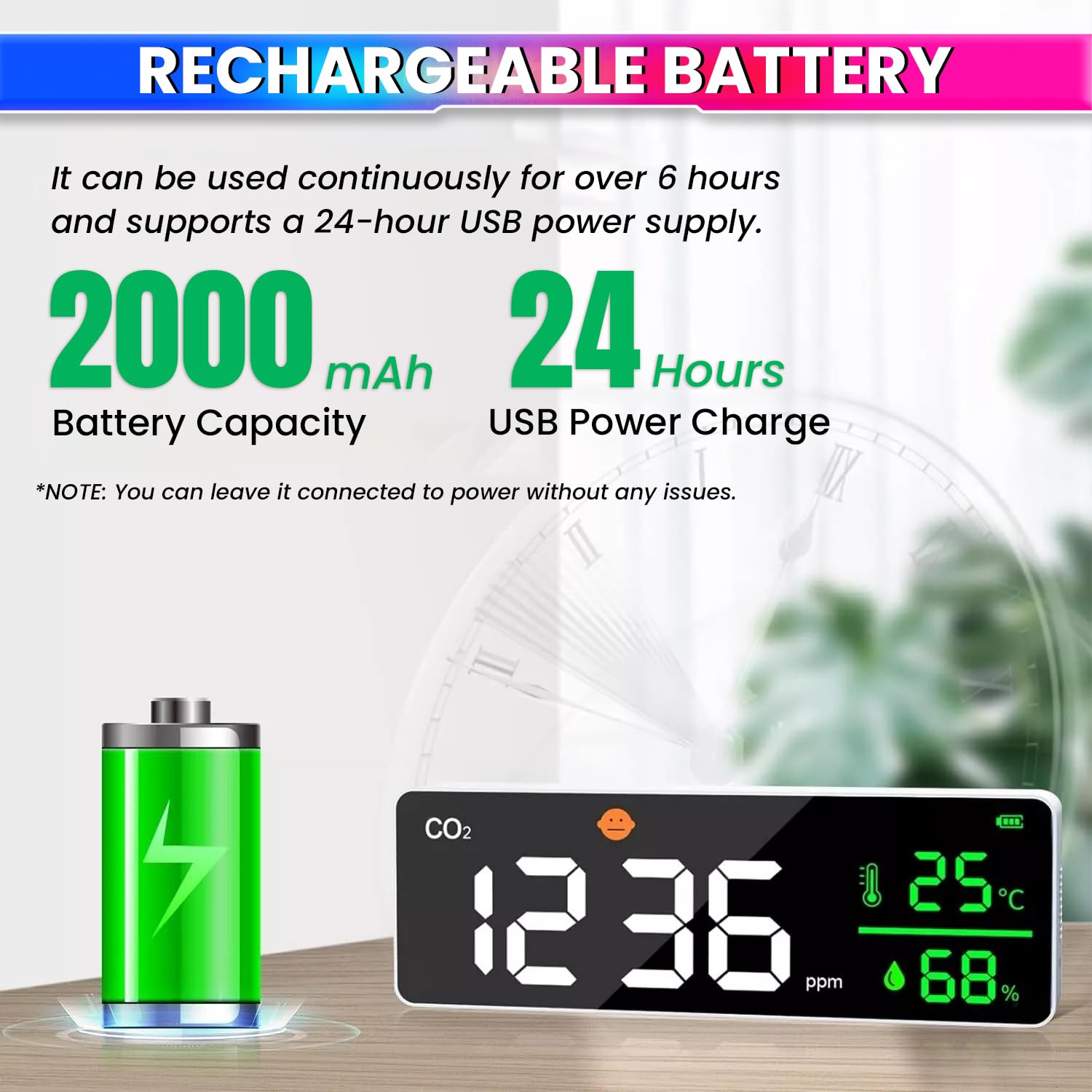 Digital Air Quality Monitor – AQI, CO2, Temperature & Humidity Tracker with Large LED Display & Smart Alerts for Healthier Living amiciKart