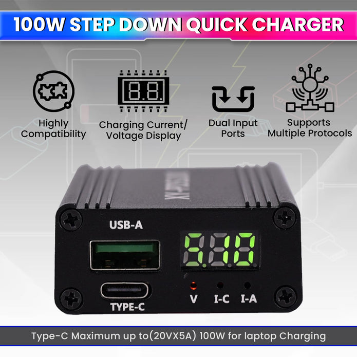 100W DC-DC Mobile Quick Charger Module DC Step Down Converter with QC4.0 / QC3.0 / Type-C PD