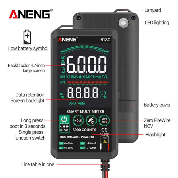 Digital Multimeter Auto-Ranging RMS  with Touch LCD, AC/DC, NCV, Diode, Capacitance amiciKart
