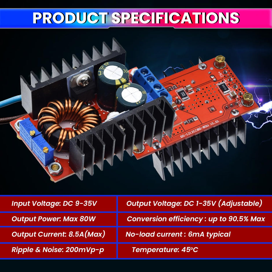 amiciSolar Buck-Boost Converter, DC 10-35V to 1-35V Adjustable Step-Up/Step-Down Power Module, 8.5A Max, 80W High-Efficiency Voltage Regulator