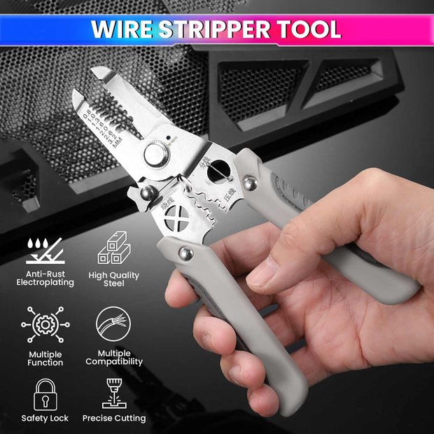 6-in-1 Stainless Steel Wire Stripping Tool Strips 0.8mm-3.2mm Multi-Function Cutter, Crimper & Gripper amiciKart