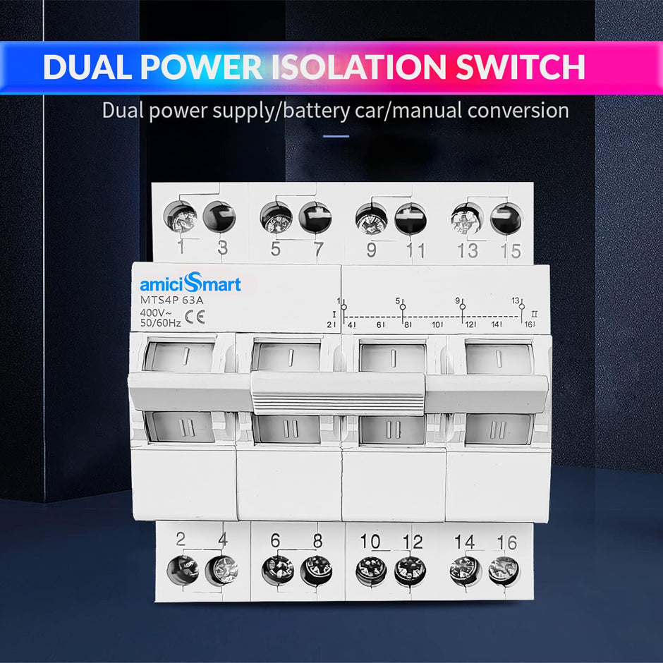 amiciSmart Dual Power Manual Control Transfer Switch, 63A Change Over Switch (3-Phase)