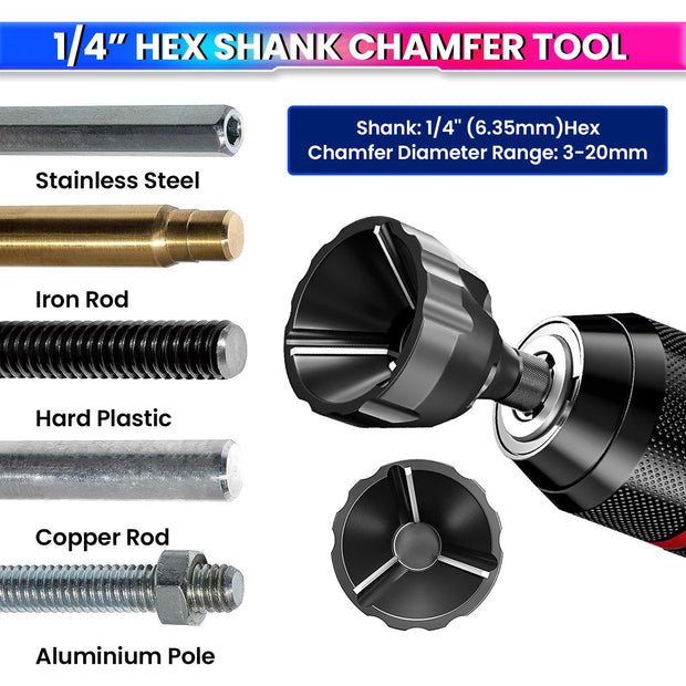 Chamfering Drill Bit–Tungsten Carbide, 1/8''–3/4'' Deburring  Quick Release 1/4''Hex Shank