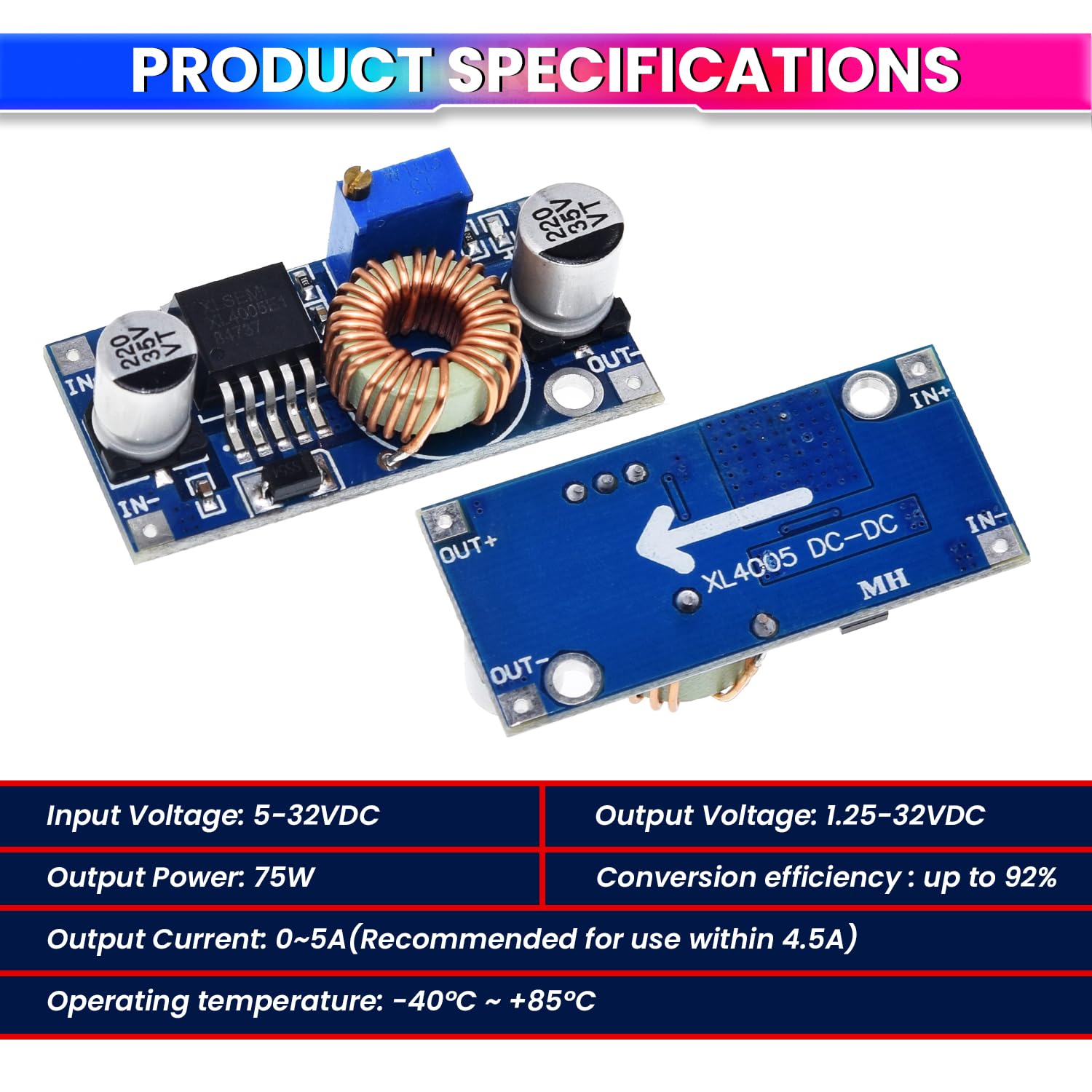 75W DC-DC Buck Convertor, 5V-32V to 1.25V-32V Step-Down Power Supply Module amiciKart c0tmiz-hs.myshopify.com