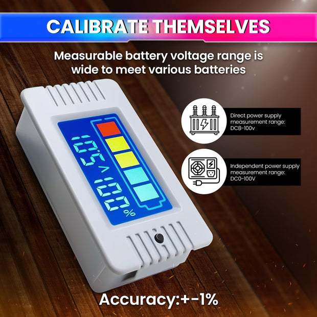 0-100V DC Battery Capacity Indicator Voltmeter with Color LCD Display