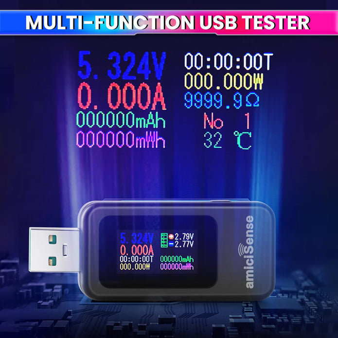 10-in-1 Digital USB Tester – Voltage, Current, Power, mAh, mWh, Resistance & Temperature