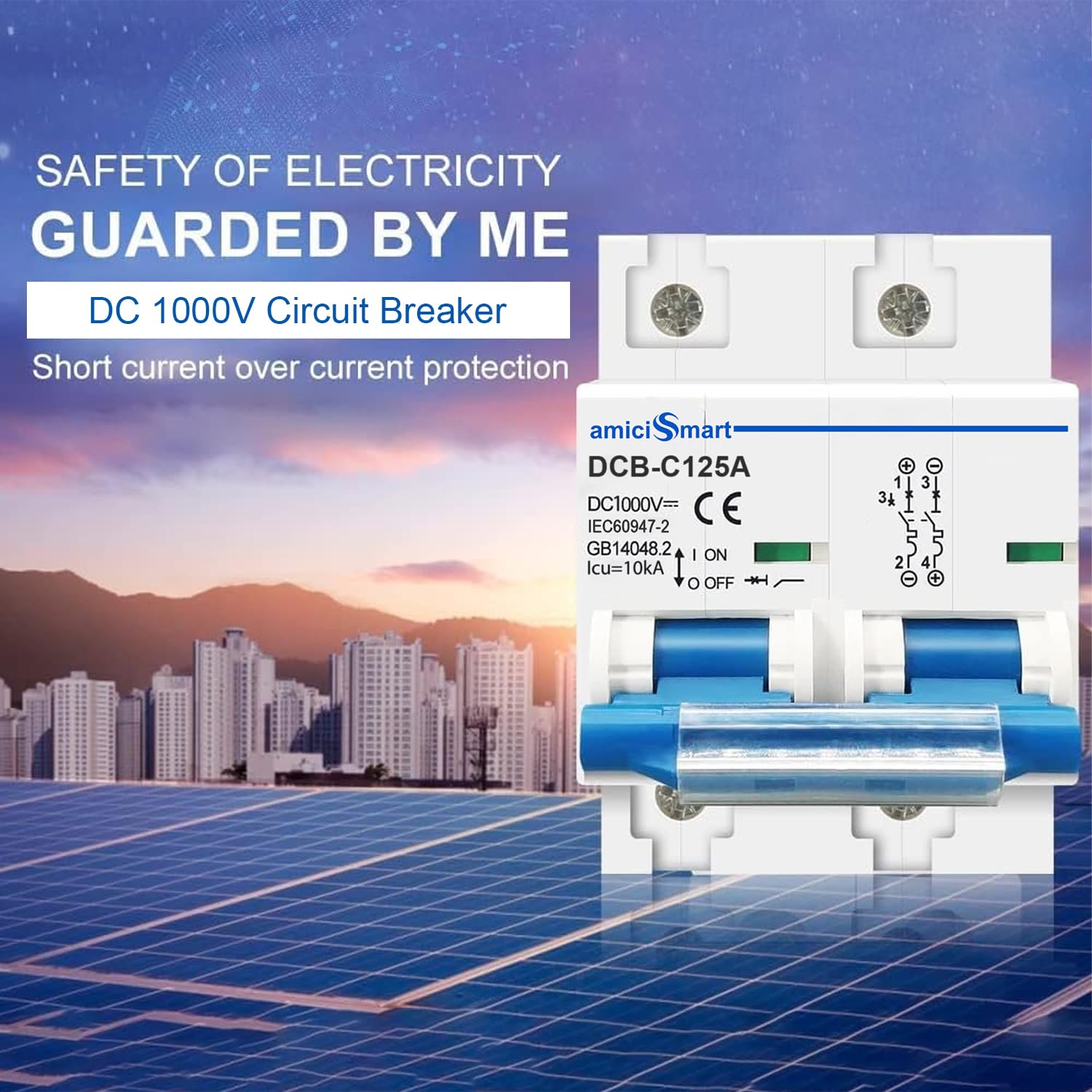 amiciSmart DC Circuit Breaker, 125A 1000V MCB for PV/Solar System
