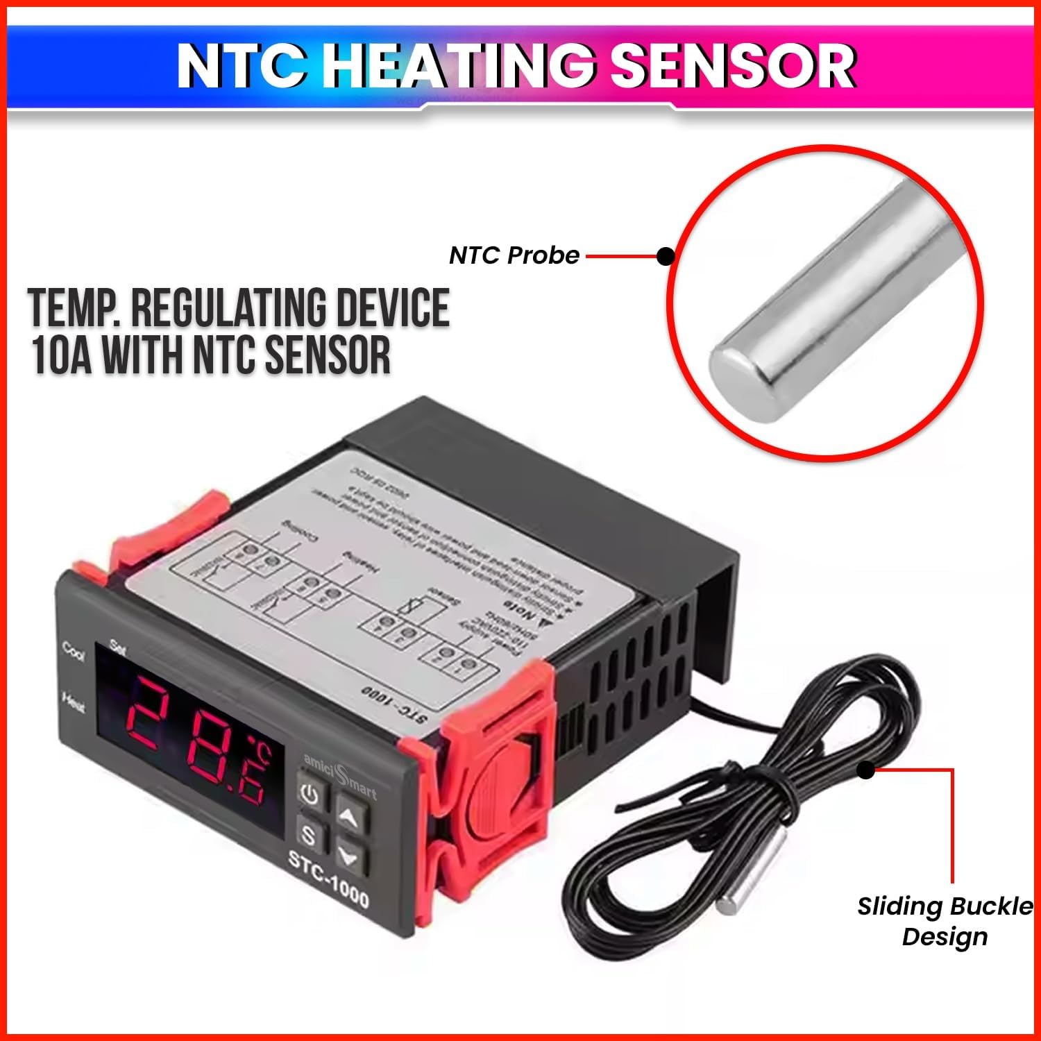 Digital Thermostat STC-1000 Incubators, Dual Mode Heating & Cooling Temperature Controller Alarm & Delay Function(10A)