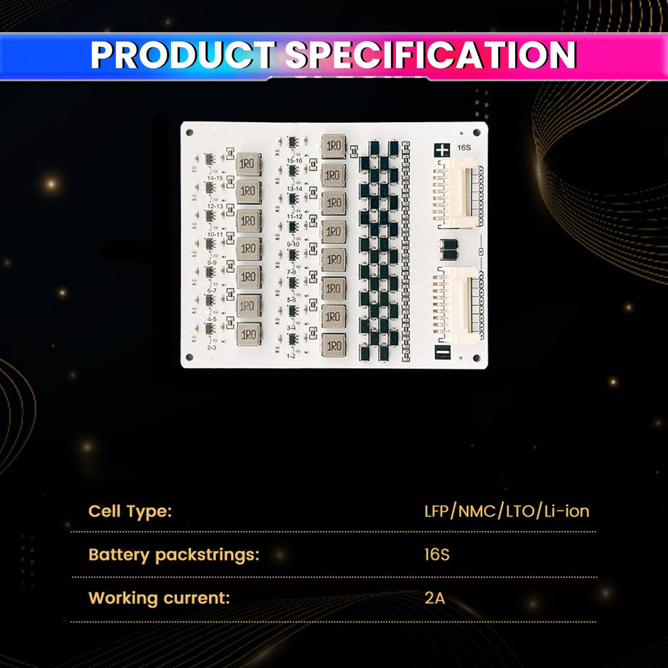 16S 2A Active Energy Balancer Board – Inductive Voltage Energy Equalization for LiFePO4 / Li-ion / Lipo / LTO Battery Packs (3.0V–4.2V) amiciKart