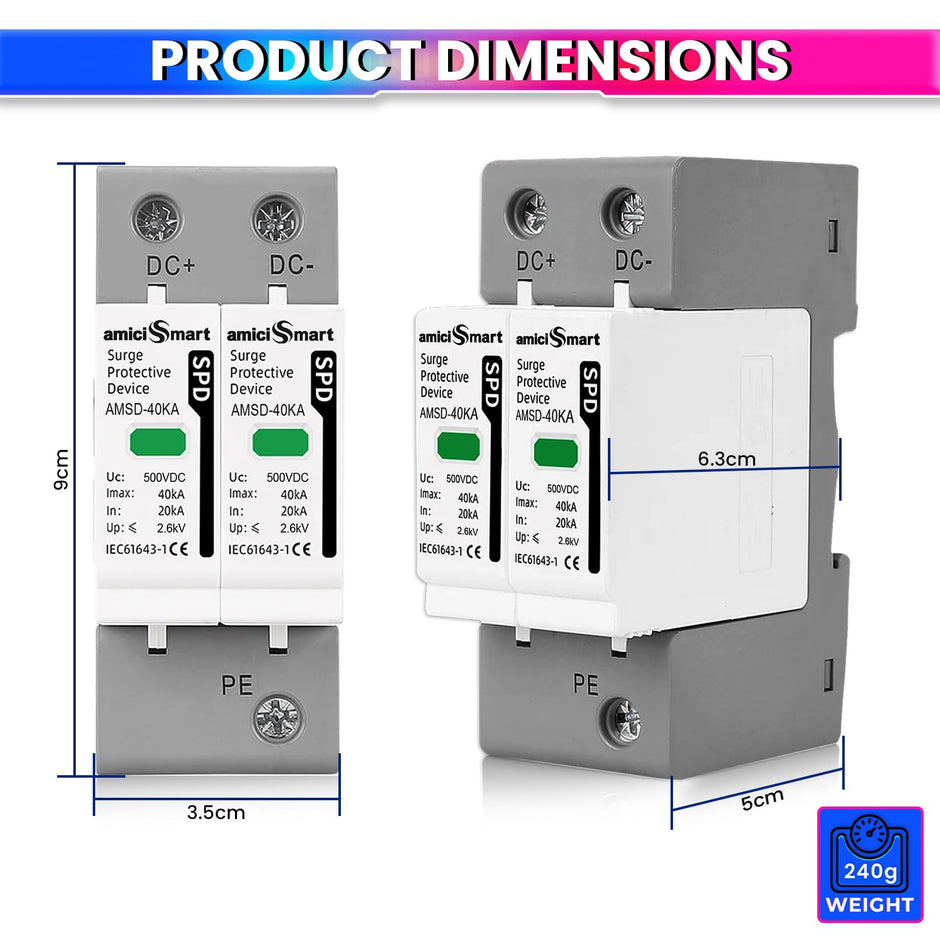 DC SPD Surge Protective Device 20KA 40KA Voltage Protector for Solar PV Systems
