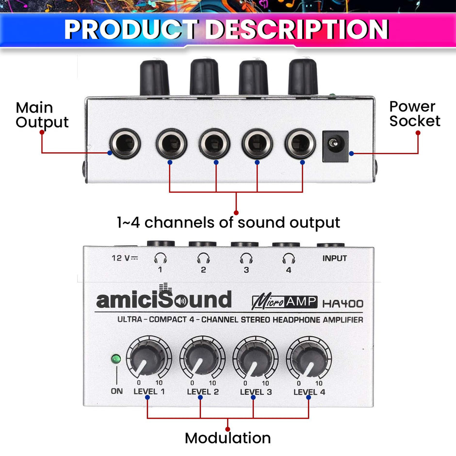 Mini Stereo Headphone Amplifier with Power Adapter
