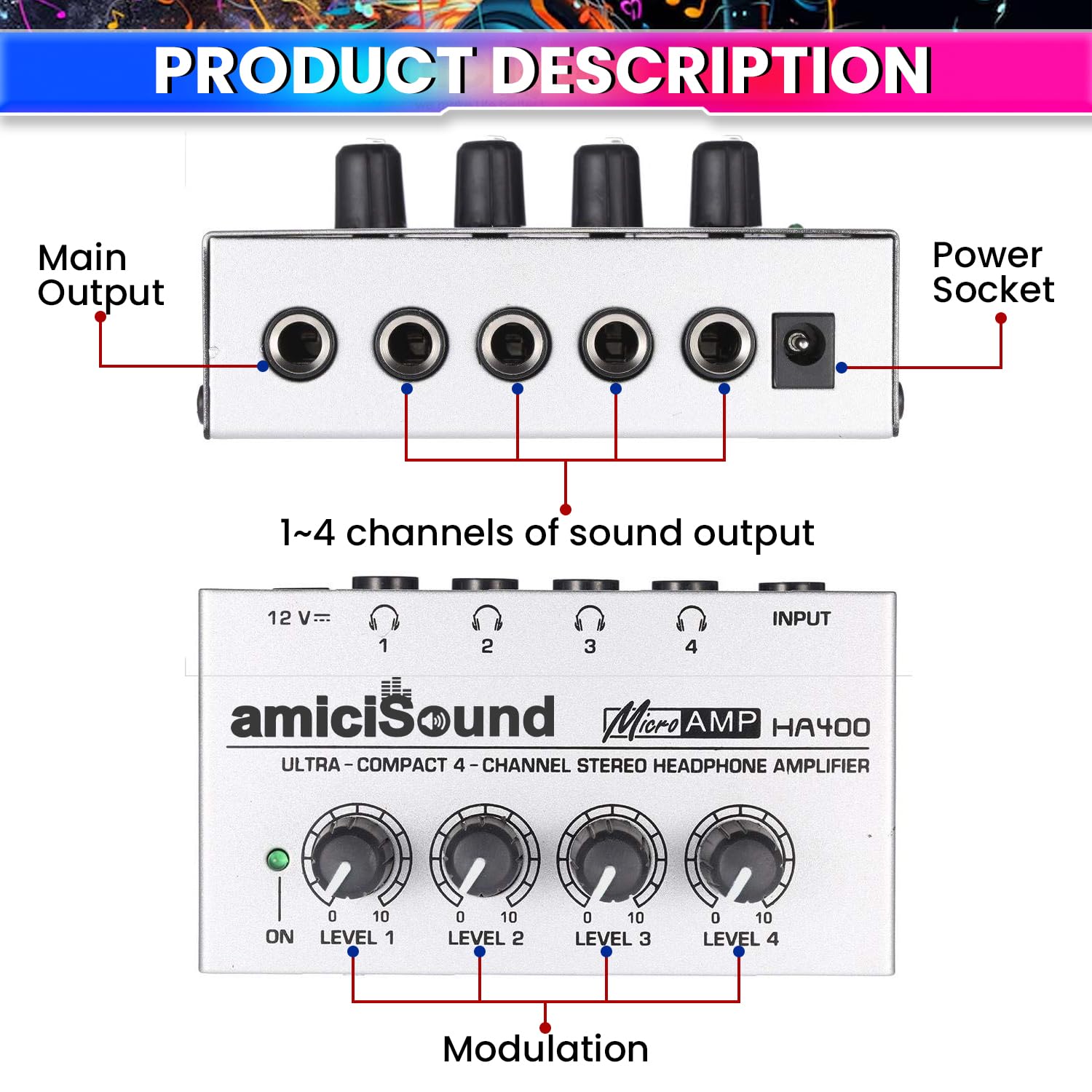Mini Stereo Headphone Amplifier with Power Adapter