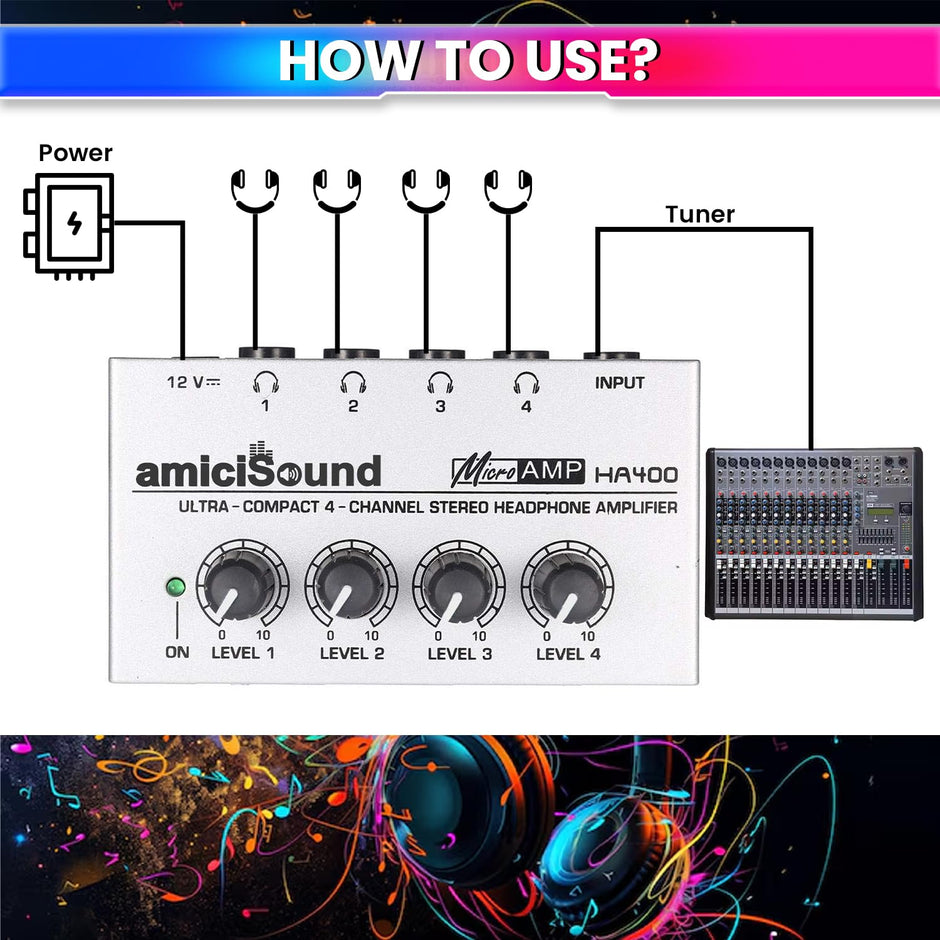 Mini Stereo Headphone Amplifier with Power Adapter