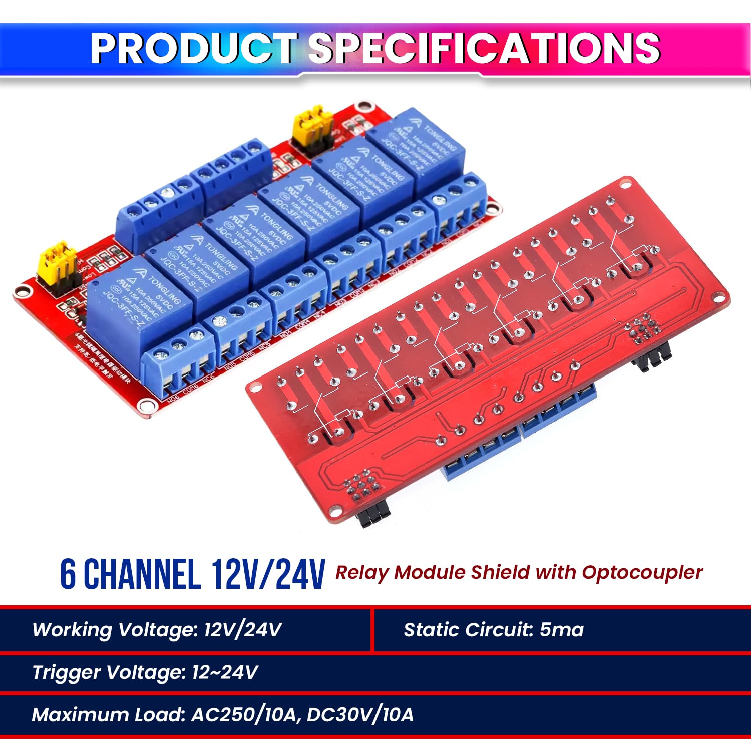 6 Channel Relay Module with Optocoupler – 5V High/Low Trigger