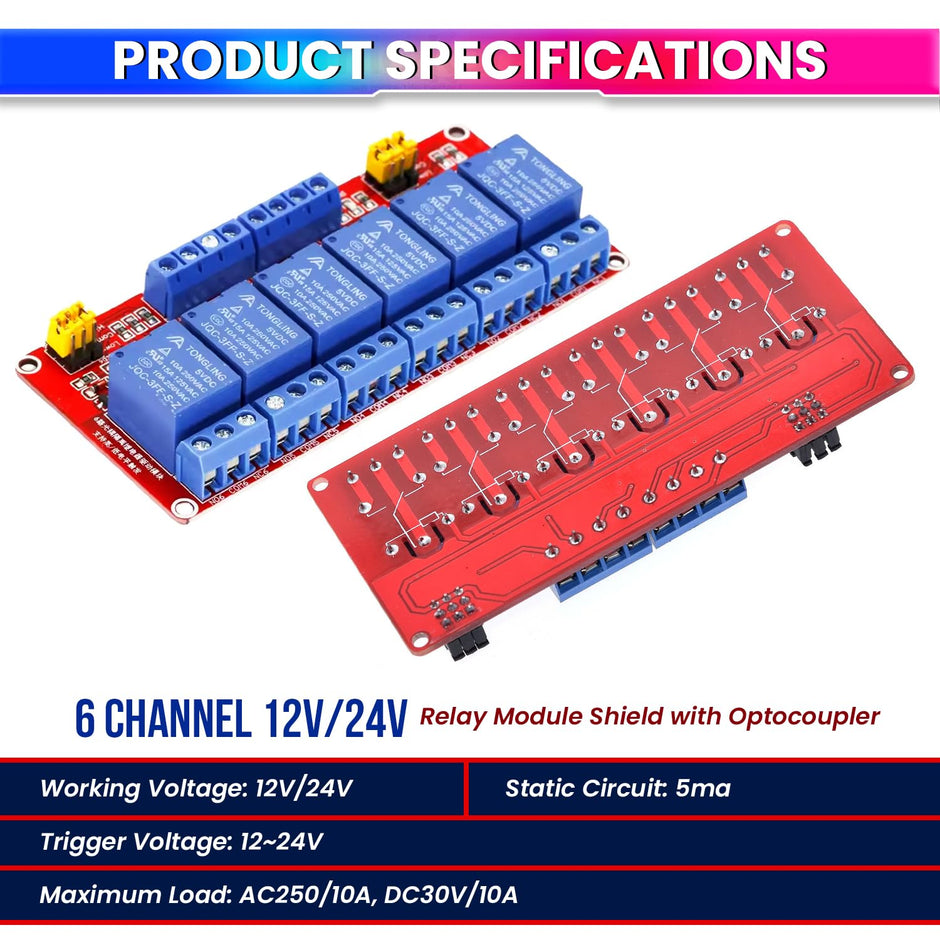 6 Channel Relay Module with Optocoupler – 5V High/Low Trigger