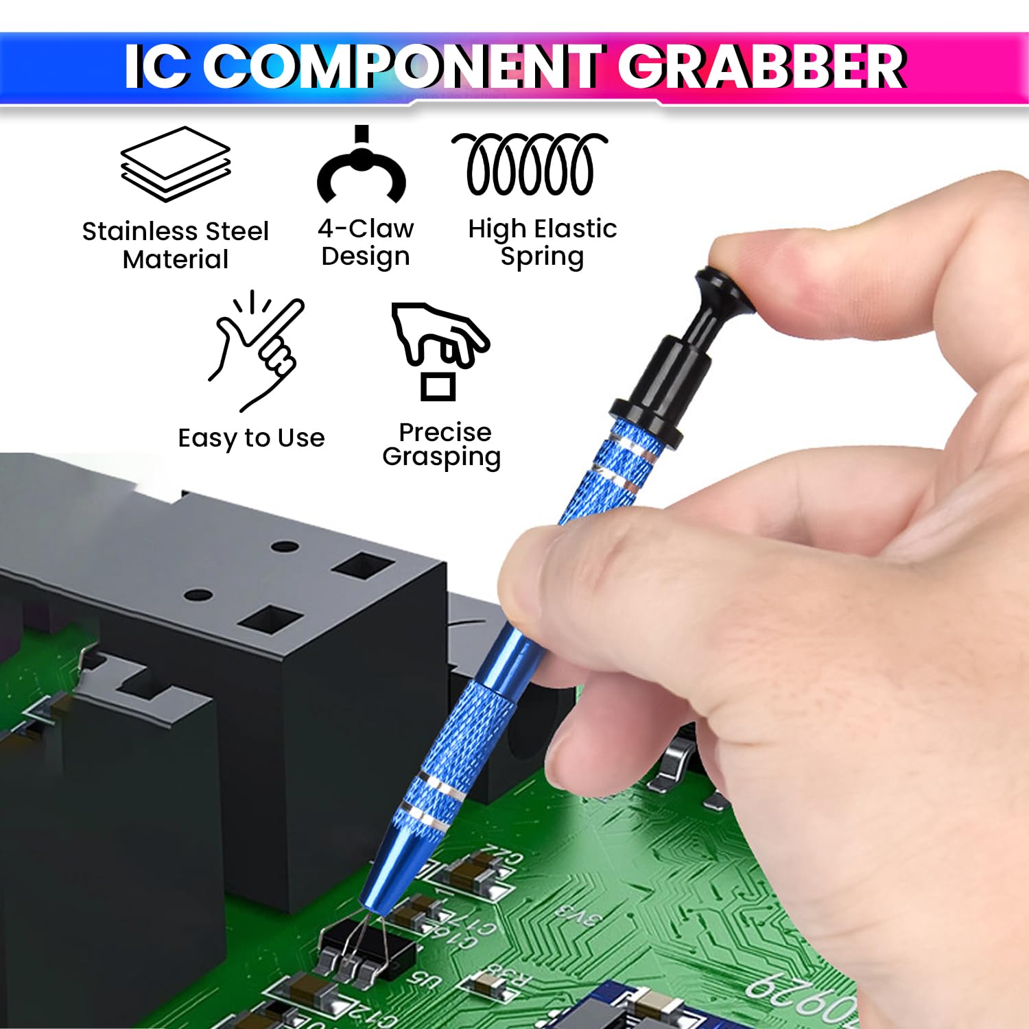 4-Claw Pickup Tool-Stainless Steel Precision Grabber for Small Objects,IC Chips, Screws, Jewelry & More amiciKart