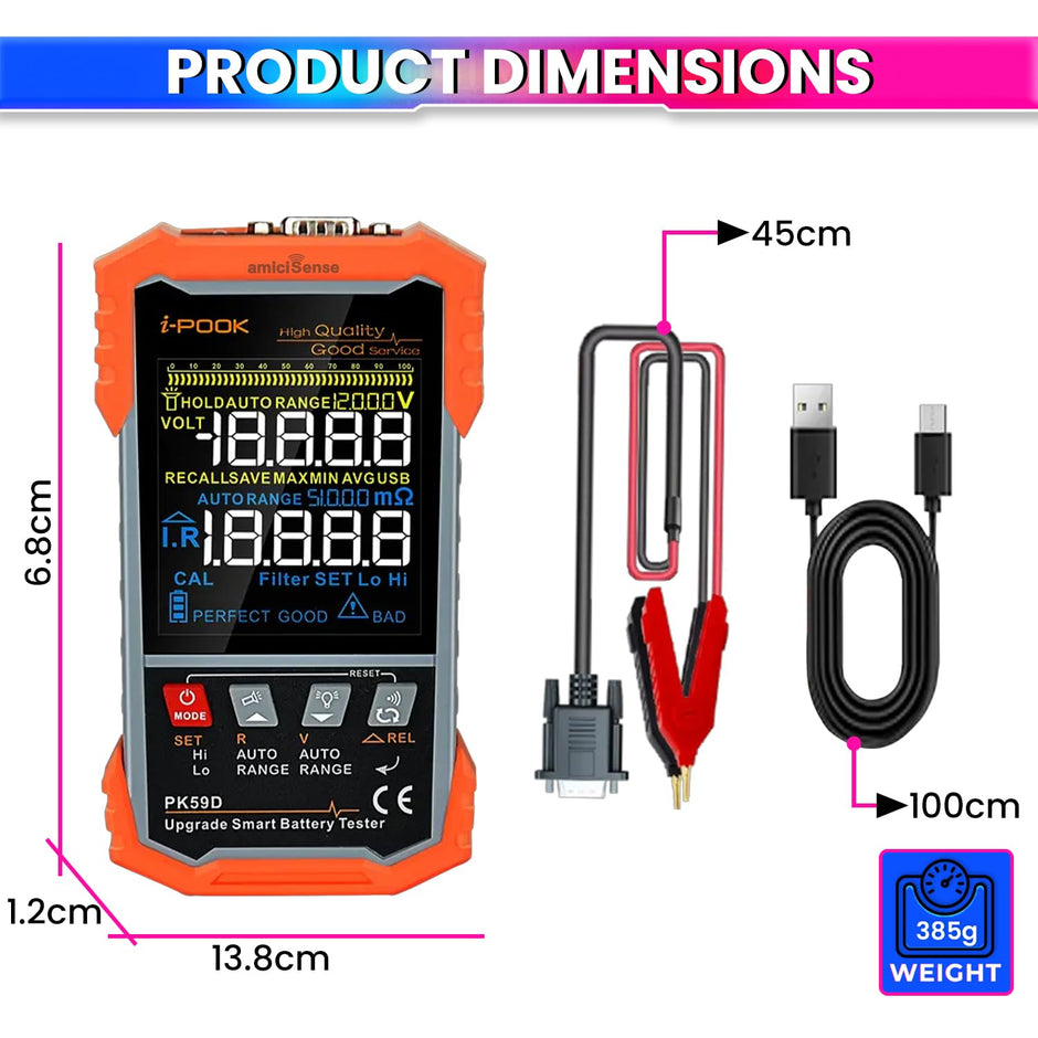 Battery Internal Resistance Tester with Auto/Manual Detection & Kelvin 4-Terminal Sensing