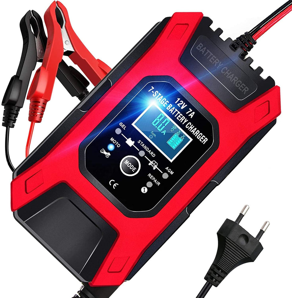 12V Automatic Car Battery Charger, 7-Stage Intelligent Battery Maintainer (Lead Acid Battery Charger)