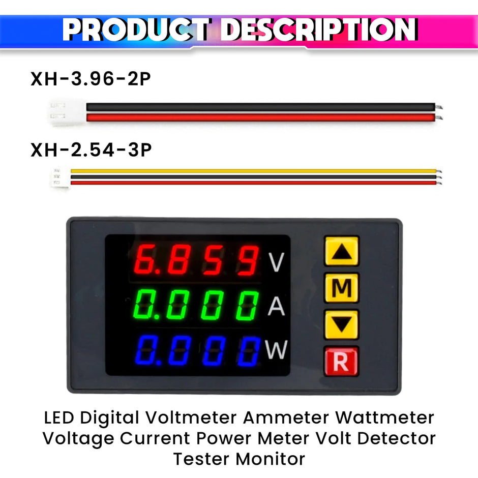 amiciSense DC Watt Meter 3 in 1, 0-100V 10A 1000W Power Meter with Multi-Colour Digital Display