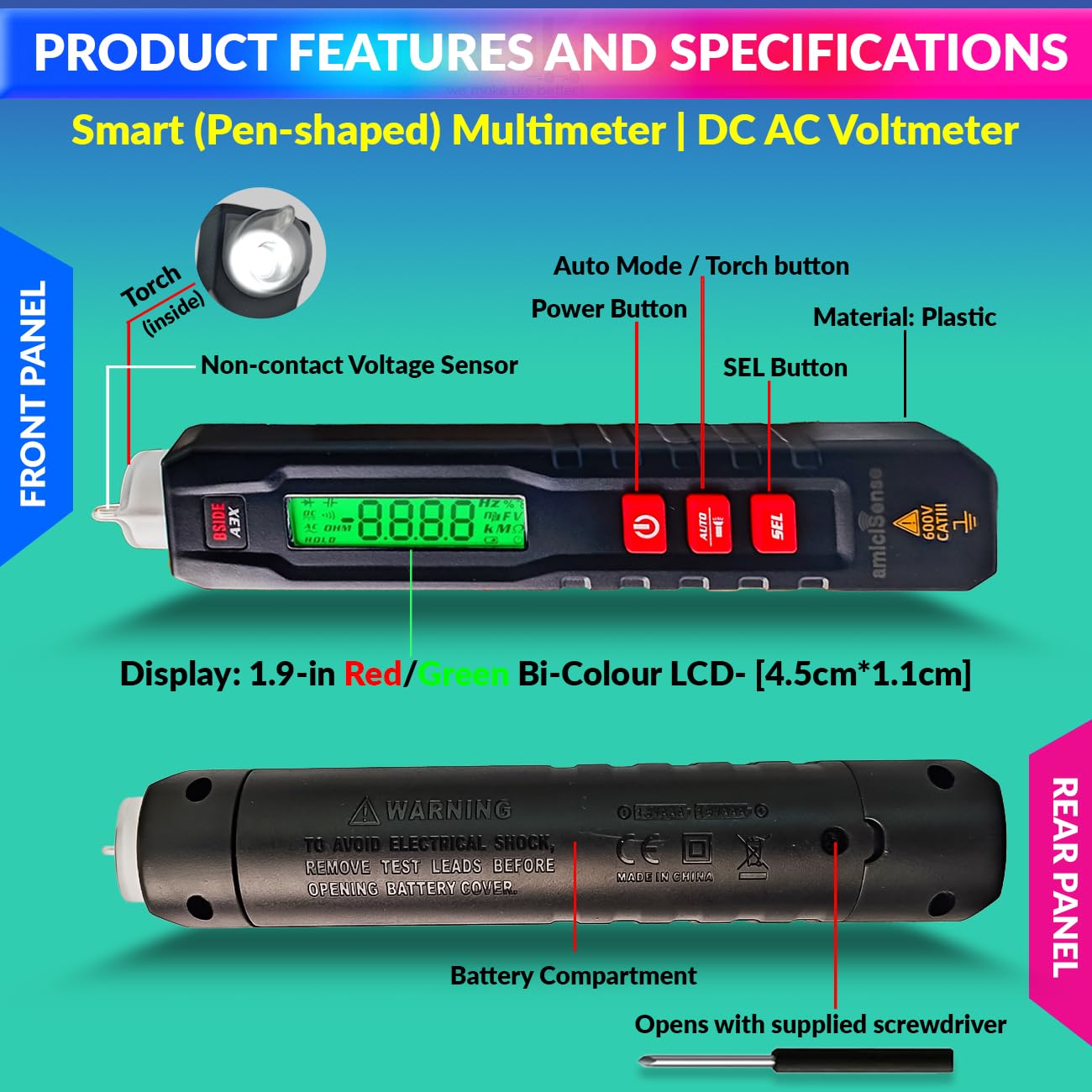 AC/DC Digital Multimeter – 4000 Count TRMS Tester Pen, NCV, Capacitance, Resistance & Frequency amiciKart