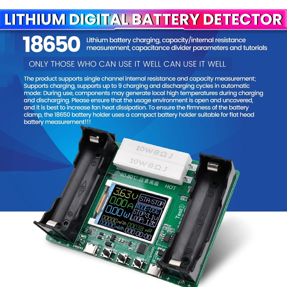 Battery Capacity Tester for 18650 Type, Digital Battery Power Detector Module
