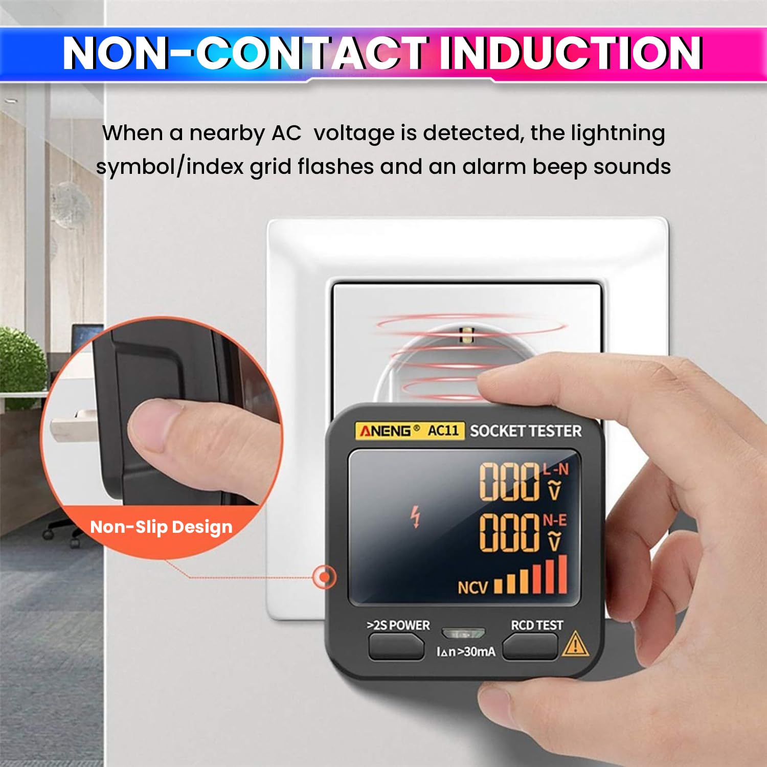 RCD Socket Tester Earth-Neutral-Line Wire Check with LED Display and Compact Plug-in Design