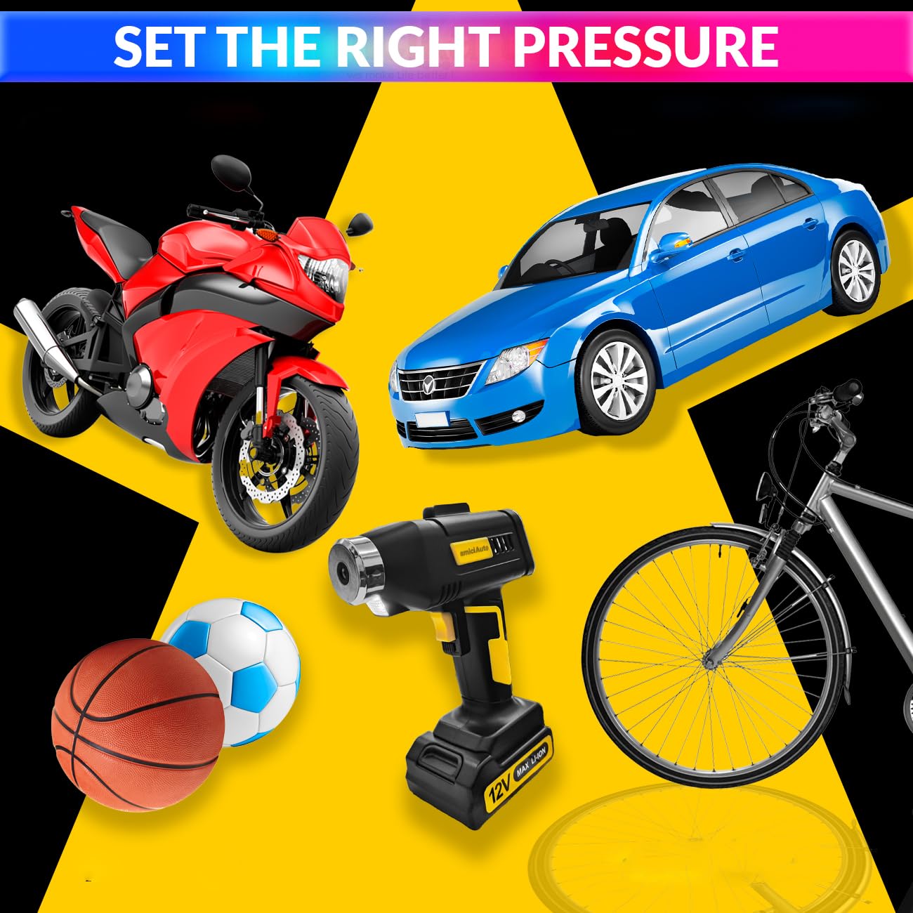 Automatic 150PSI Dual-Power Car & Bike Tyre Inflator, Rechargeable Air Pump