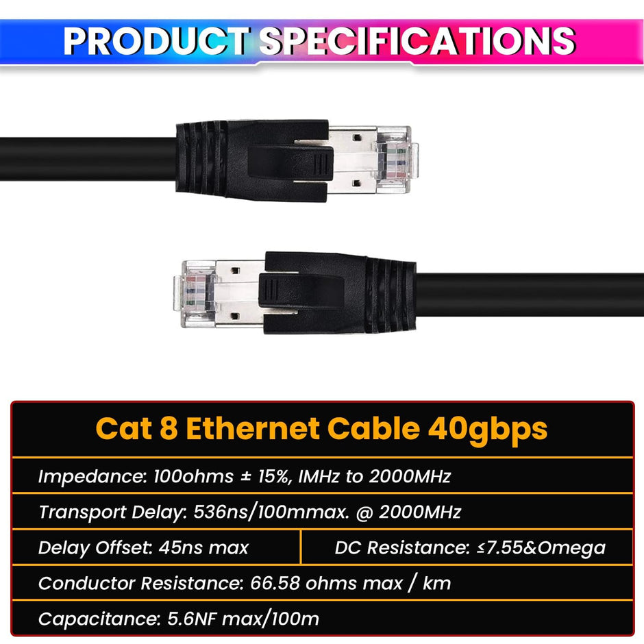 Cat 8 Ethernet Cable with 22AWG Solid Core 100 Meter 40Gbps Ultra High-Speed LAN Cable