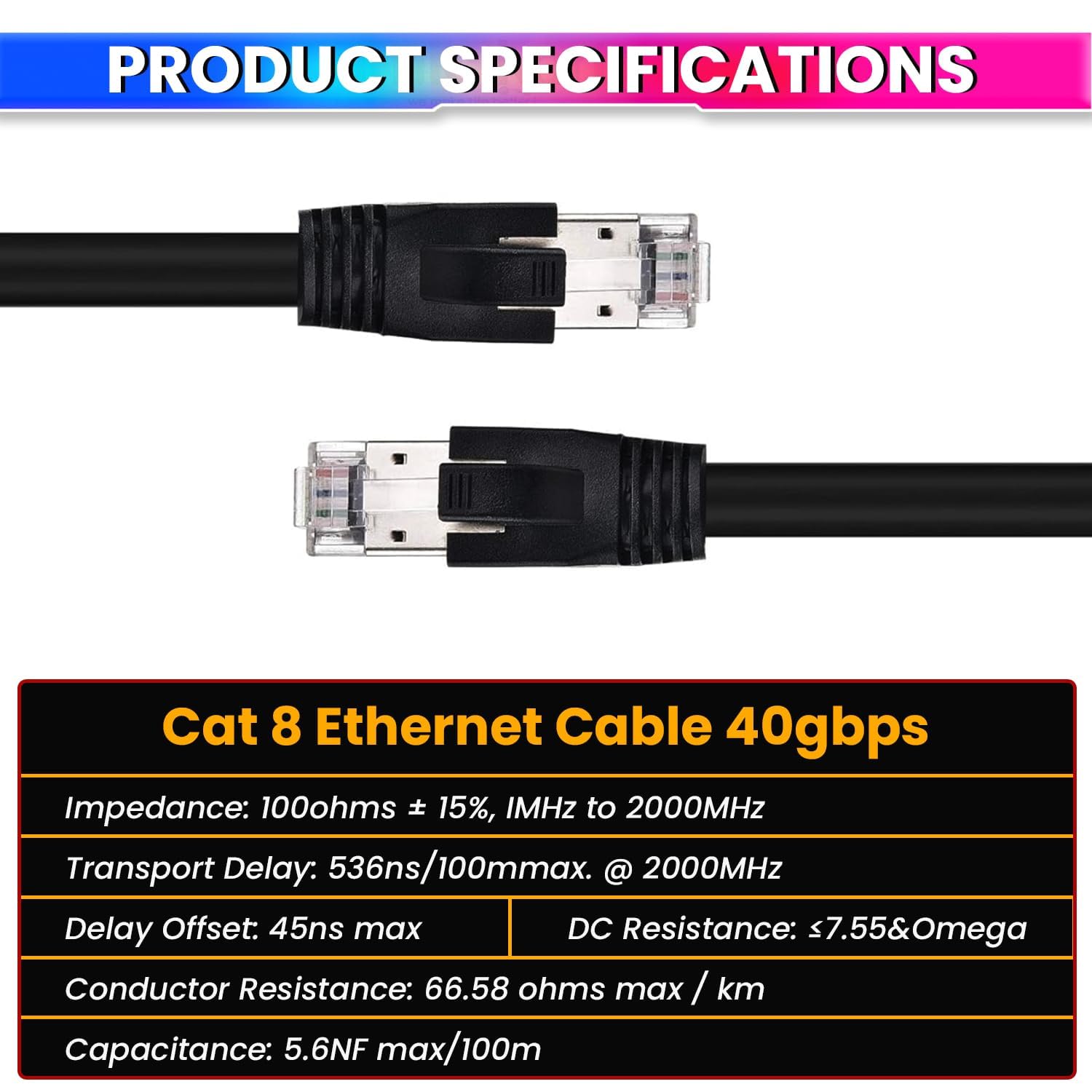 Cat 8 Ethernet Cable with 22AWG Solid Core 50 Meter 40Gbps Ultra High-Speed LAN Cable
