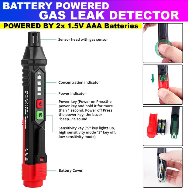 amiciSense Flammable Gas Leak Detector Pen 50~1000PPM with Visual and Audible Alarm