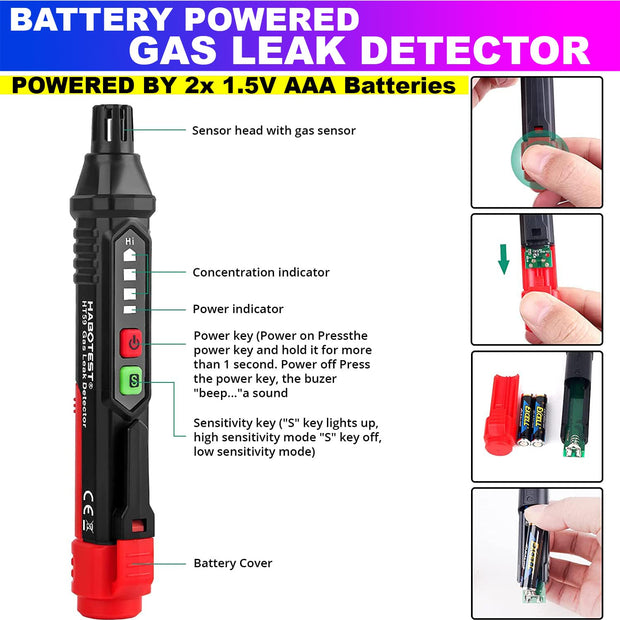 amiciSense Flammable Gas Leak Detector Pen 50~1000PPM with Visual and Audible Alarm