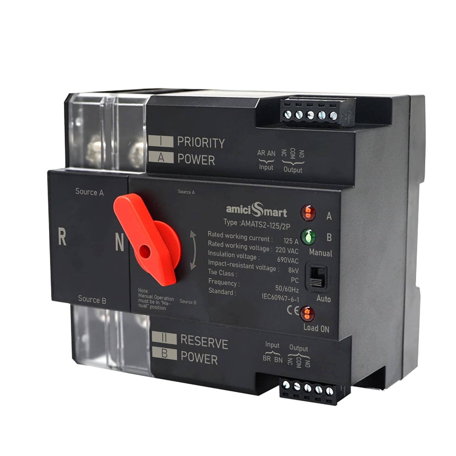 125A Dual Power Automatic Transfer Switch – Auto/Manual Mode, 8ms Response, 220V AC Changeover Switch