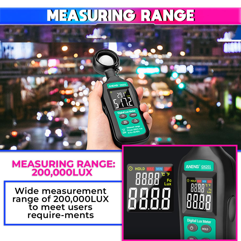 Digital Luxmeter, 200K Lux Photometer with 0.5sec Response Time with 4-Digit Digital Display