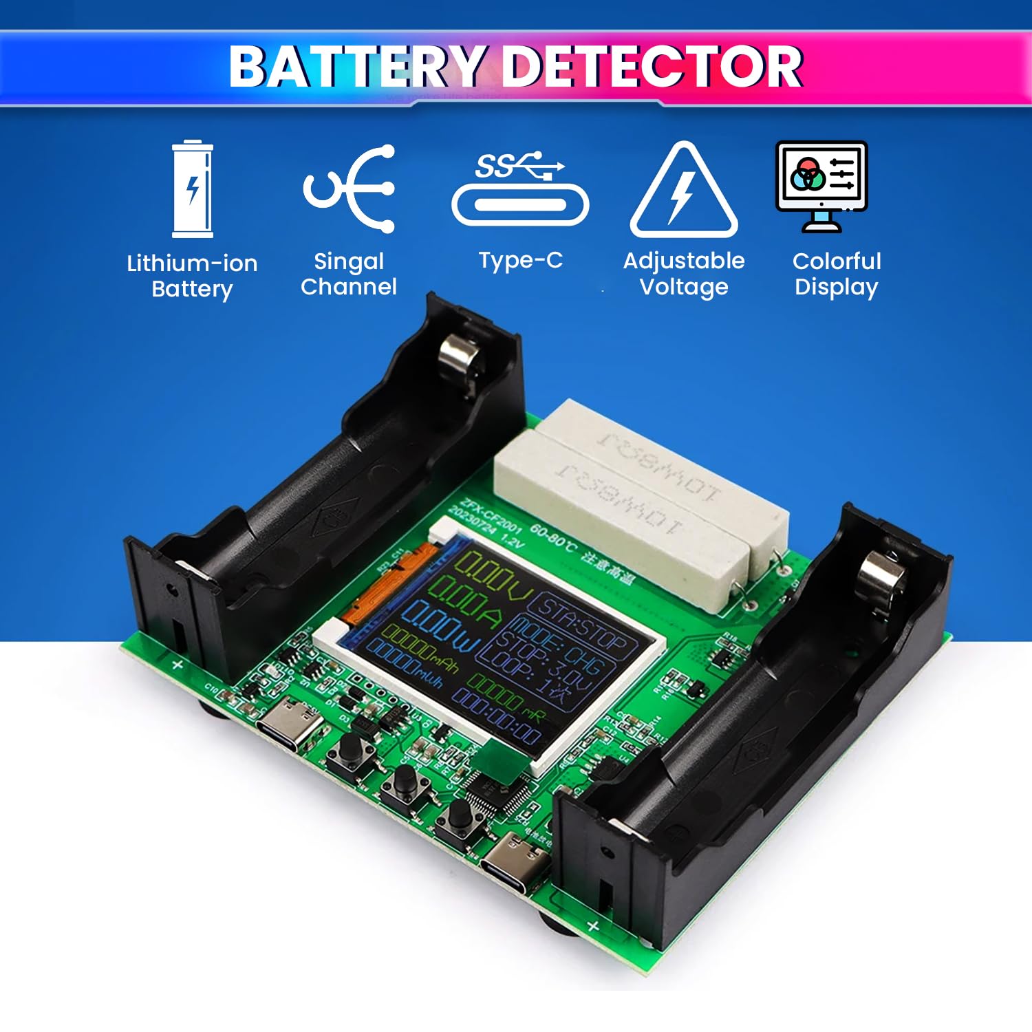 Battery Capacity Tester for 18650 Type, Digital Battery Power Detector Module