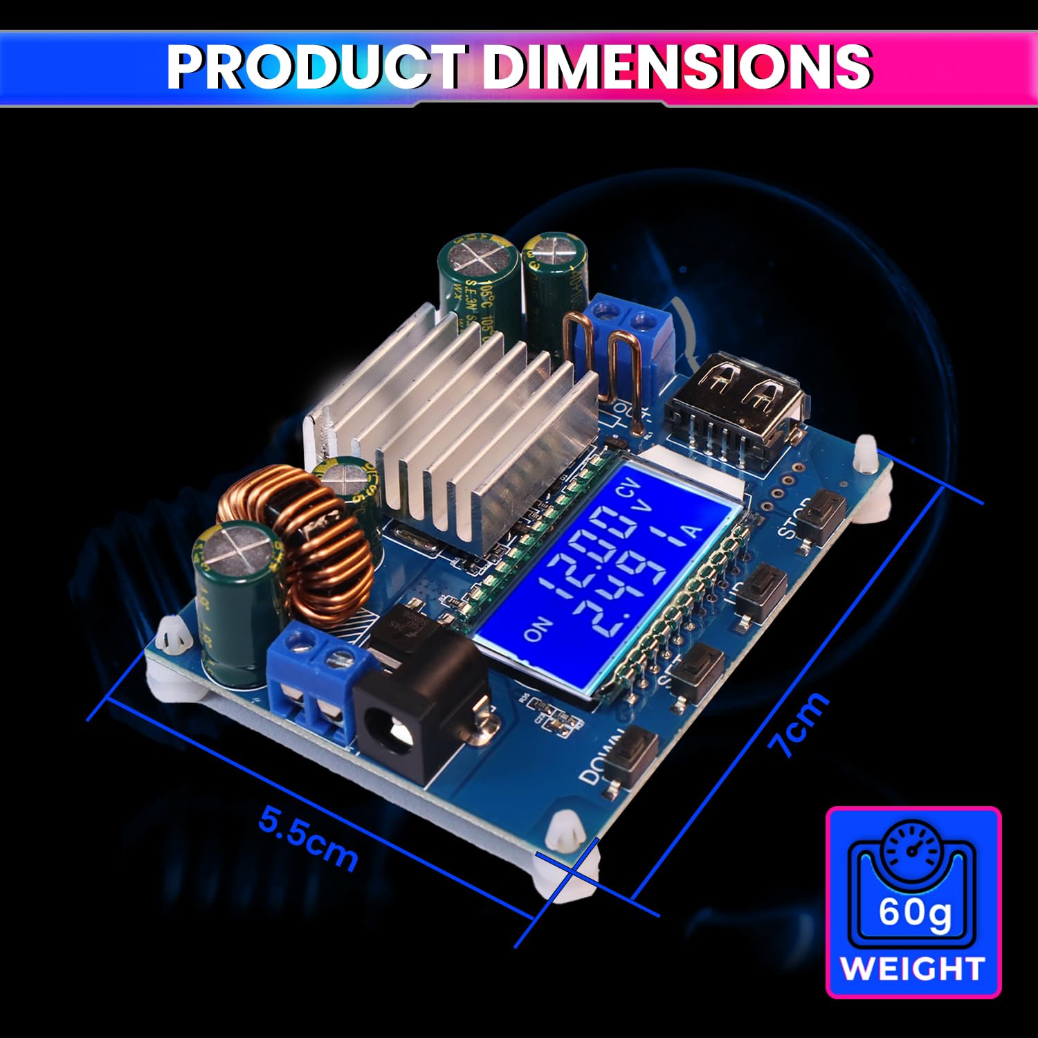 Buck-Boost Converter Module | DC 5-30V to 0.6-30V Adjustable Voltage Regulator | 4A 35W with Display