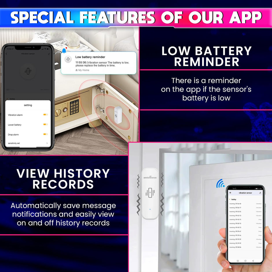 WiFi Vibration Sensor – Real-Time Notification Alerts, Adjustable Sensitivity, SmartLife App Support