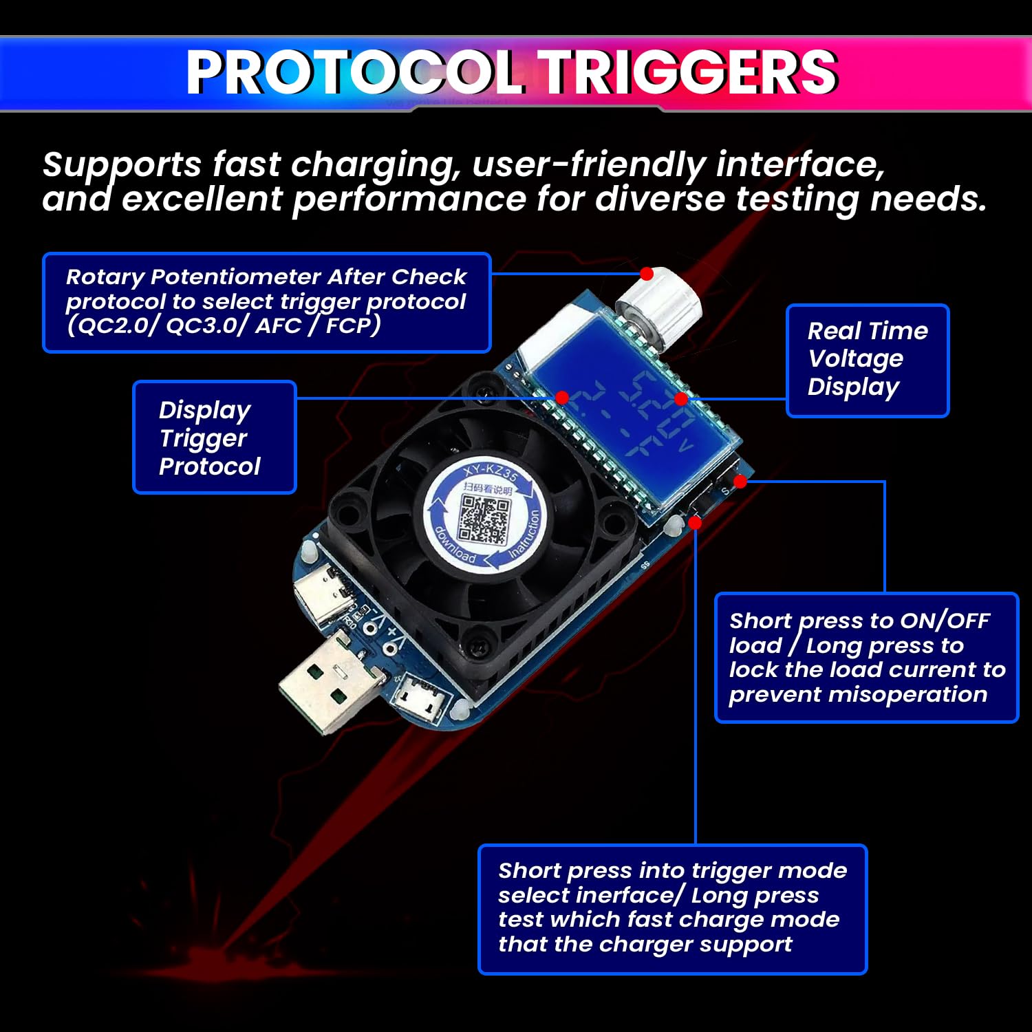 35W USB Load Tester – Adjustable Current, QC2.0/QC3.0 Trigger, Battery Capacity Meter amiciKart