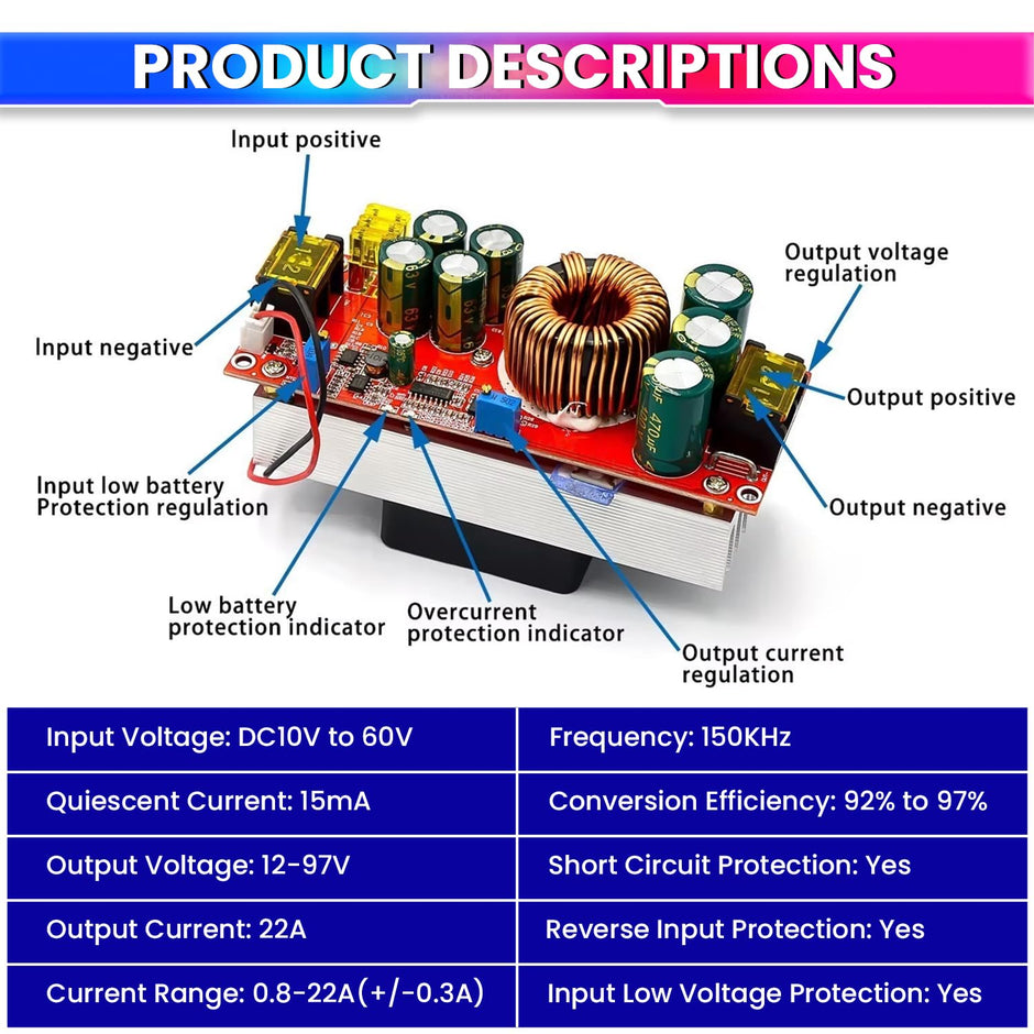 1500W 30A Boost Converter, High-Efficiency Step-Up Power Supply with Advanced Protection amiciKart c0tmiz-hs.myshopify.com