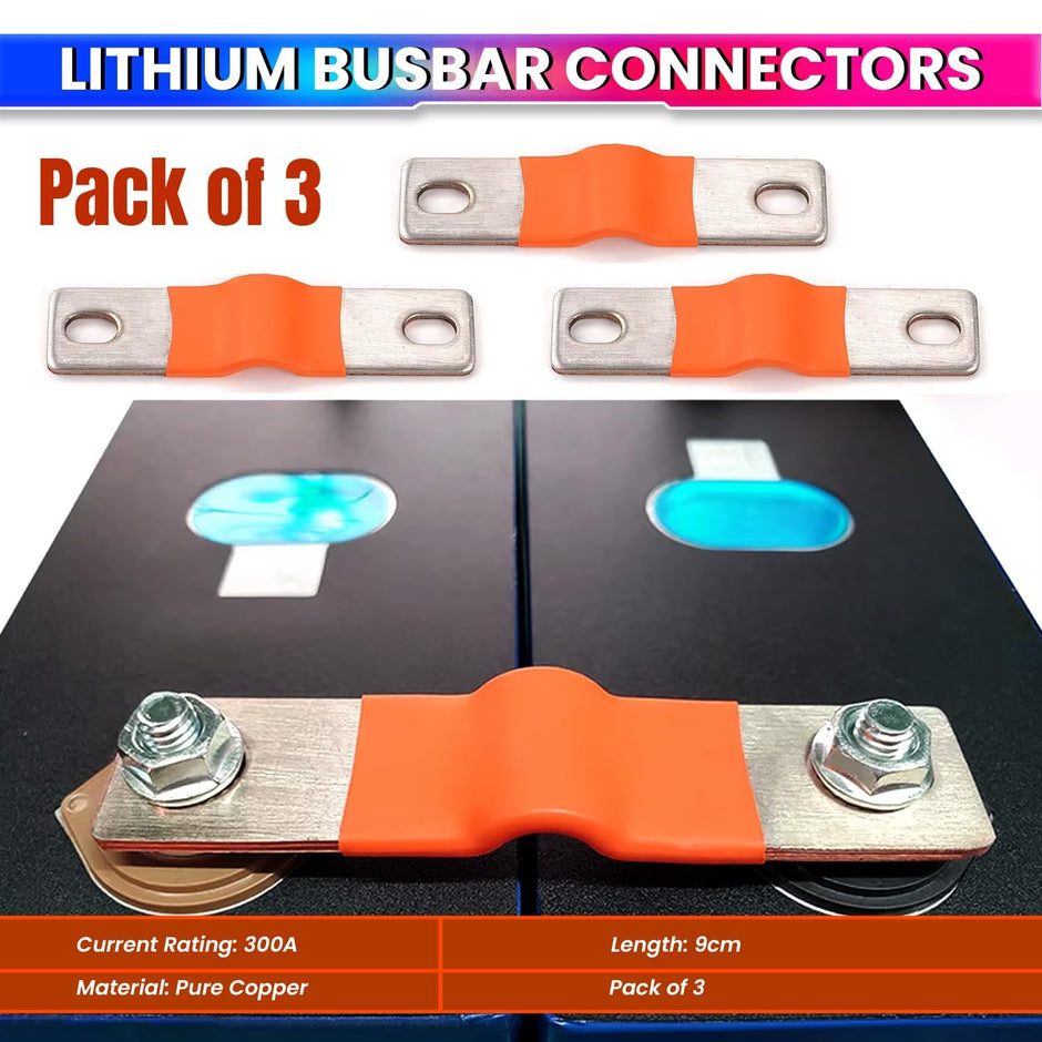 300A Pure Copper Flexible Busbar Battery Terminals for LiFePO₄ Lithium Batteries – Pack of 3