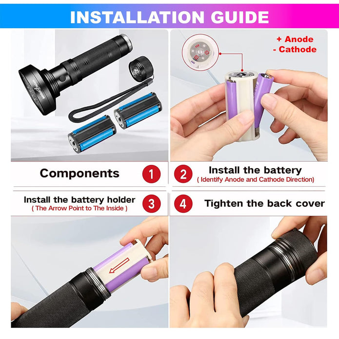 UV Flashlight Torch with 100LEDs Ultra-Violet Metal Torch for Stain Detection, Document Verification & Forensics