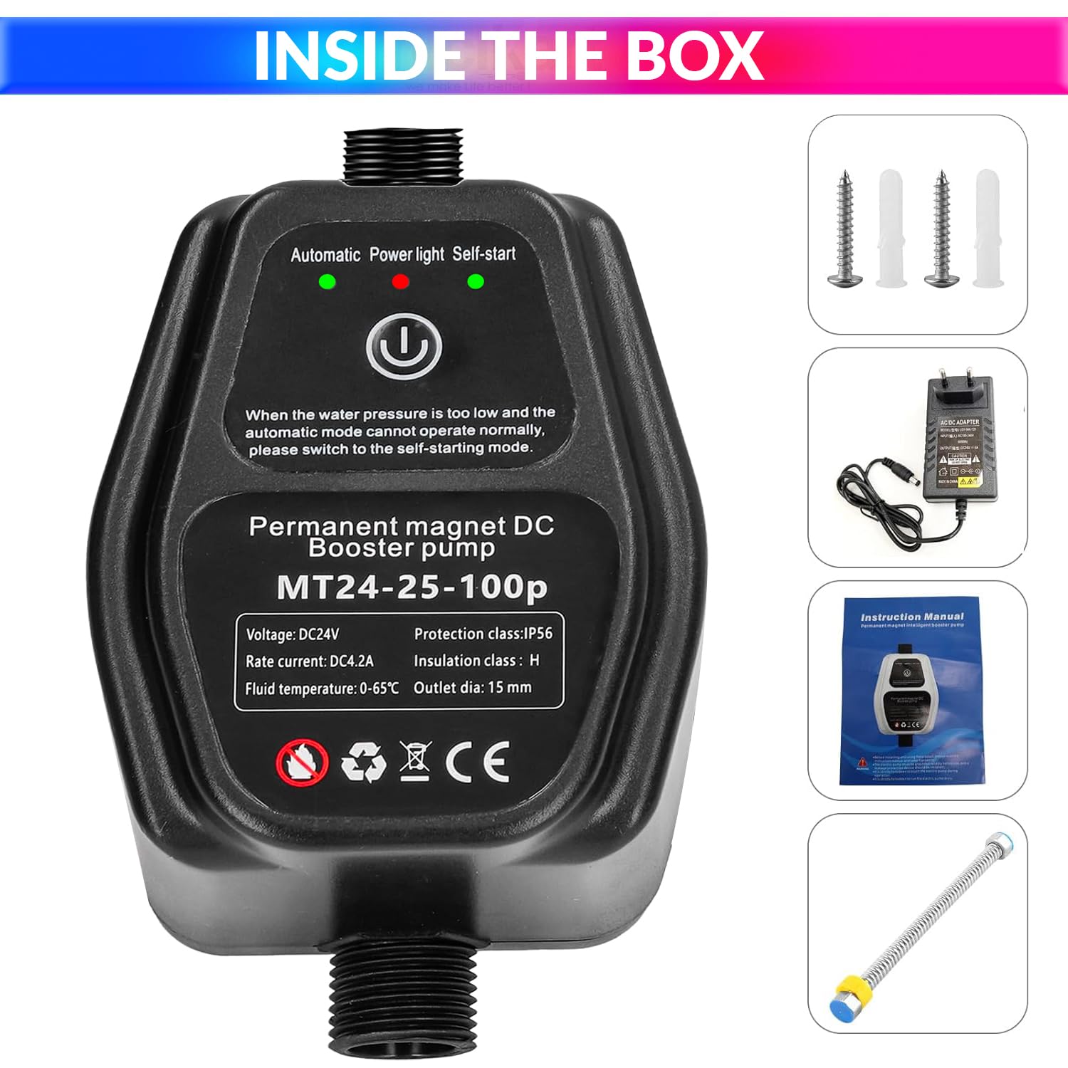 75W Water Powerful Booster Pump, 24VDC Automatic On/Off Switch (850LPH/20m)
