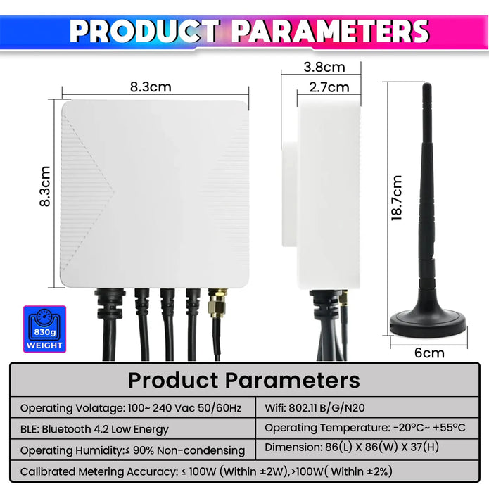 3-Phase WIFI Power Monitoring Device with SmartLife App Connectivity and 3-200A External CT for Real-Time Energy Tracking